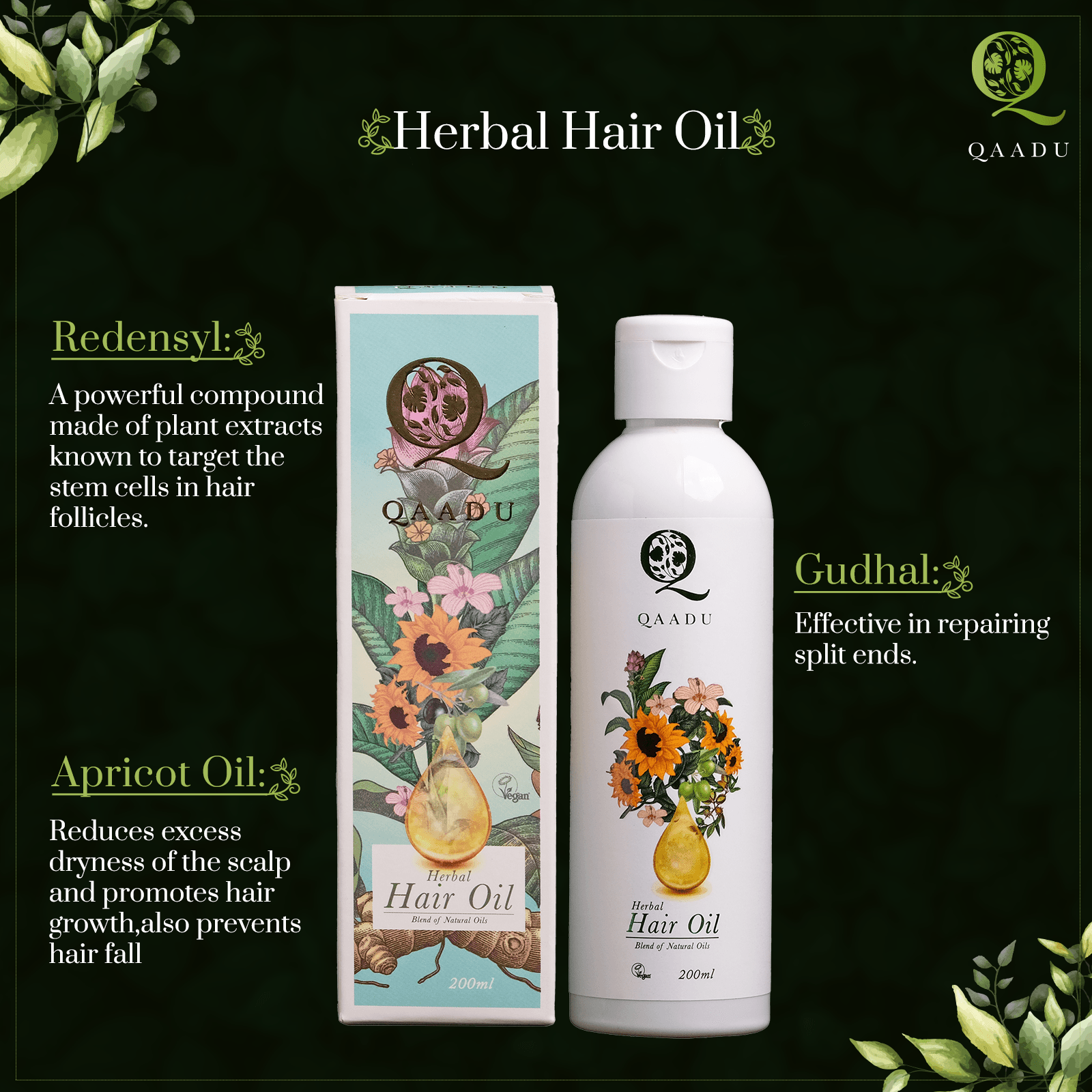 Infused with Redensyl, derived from plant extracts, it targets hair follicle stem cells to stimulate natural regrowth, promoting thicker, healthier hair. Gudhal, renowned for its ability to repair split ends and nourish dry, colored hair, enriches this formula. Additionally, Apricot Oil deeply moisturizes the scalp, reducing dryness and fortifying hair follicles to prevent hair fall