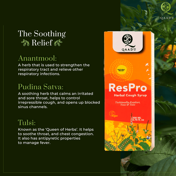 Find Relief from Cough with Qaadu ResPro Cough Syrup - Ayurvedic Formula
