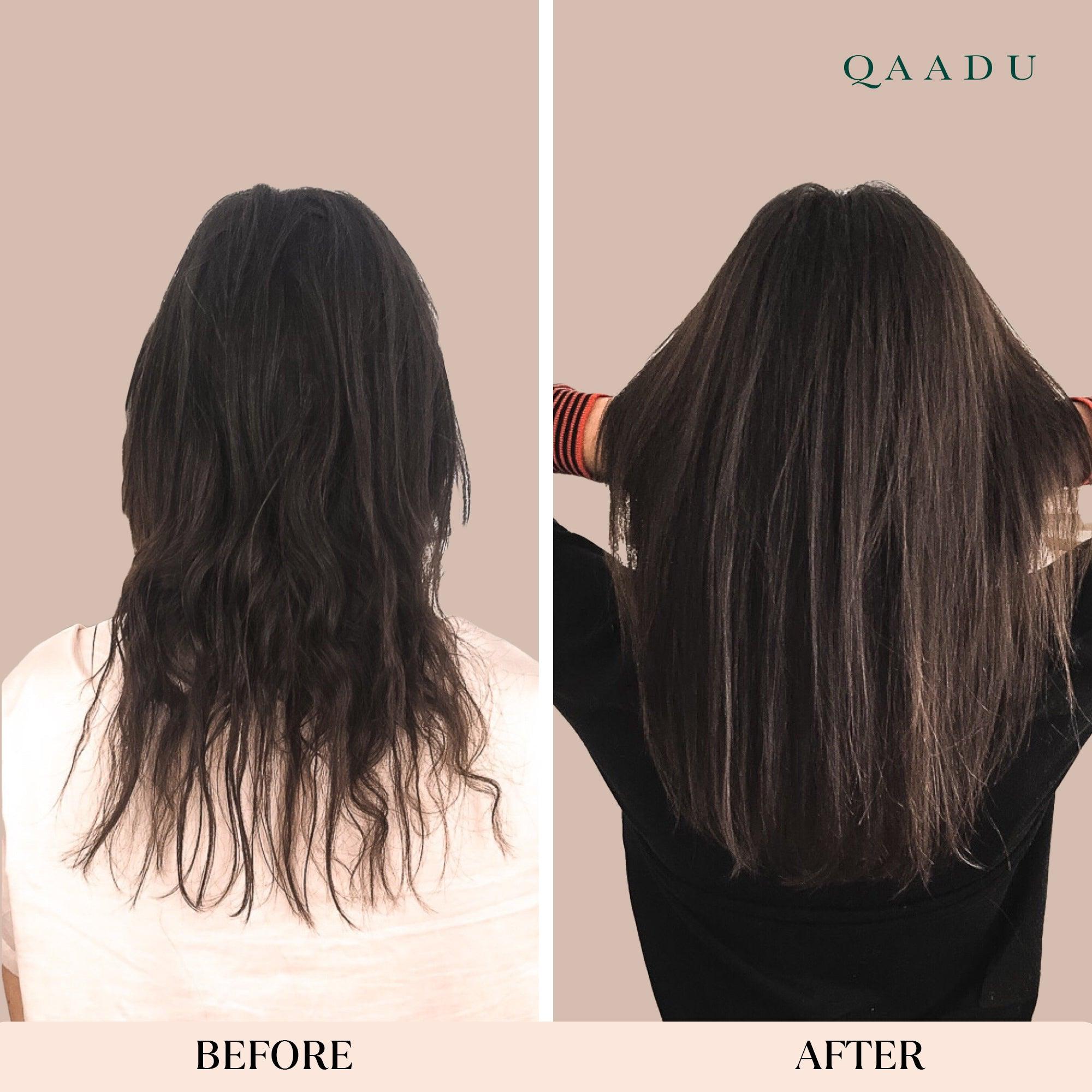 To help reduce hair fall, you might find the QAADU Herbal Hair Oil’s unique blend of ingredients particularly effective. Redensyl stimulates hair follicle stem cells, promoting natural hair regrowth, while Gudhal repairs split ends and moisturizes dry hair. Apricot Oil nourishes the scalp, reducing dryness and preventing hair fall. 